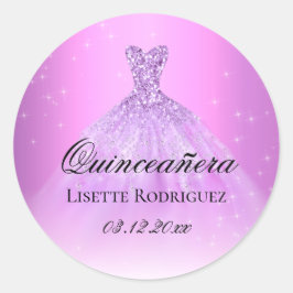 Adesivo Redondo Quinceanera Lilás Roxo Personalizado Elegante