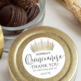 Adesivo Redondo Quinceañera Obrigado A Coroa Dourada Moderna Scrip