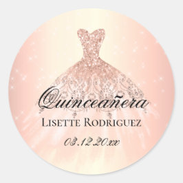 Adesivo Redondo Quinceanera Personalizada Elegante Rosa Dourada
