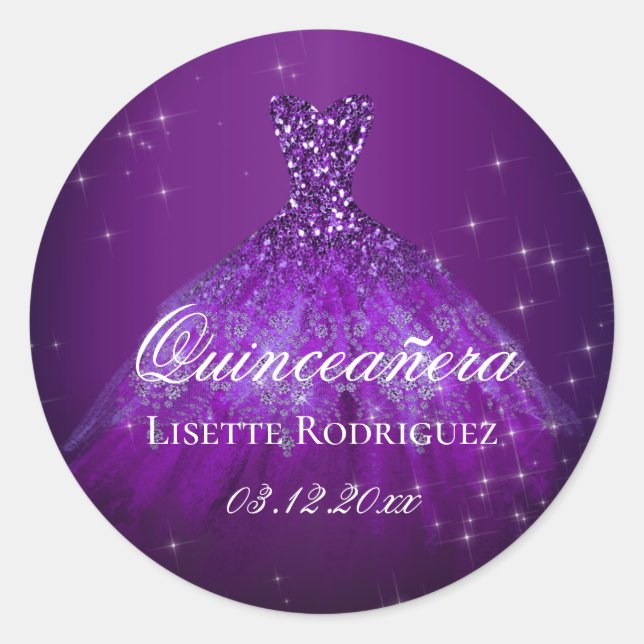 Adesivo Redondo Quinceanera Personalizada Roxo Escuro (Frente)
