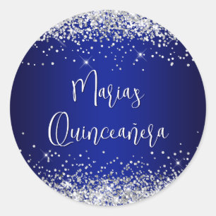 Adesivo Redondo Quinceañera Prata Brilho Azul Royal Azul Ombre