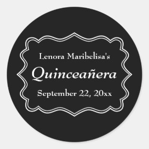 Adesivo Redondo Quinceanera preto e branco à moda