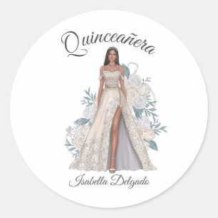 Adesivo Redondo Quinceanera Princess Gown Tiara Sticker