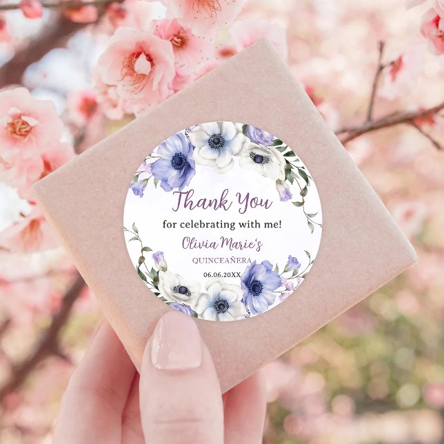 Adesivo Redondo Quinceañera Purple Lilac Floral Tiara Borboletas (Criador carregado)