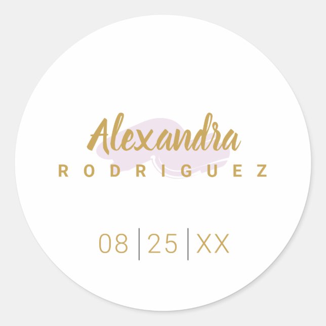 Adesivo Redondo Quinceanera púrpura pálida e Dourada (Frente)