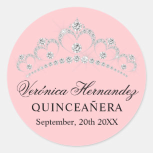 Adesivo Redondo Quinceañera Quince Espanhol-Rosa-Elegante