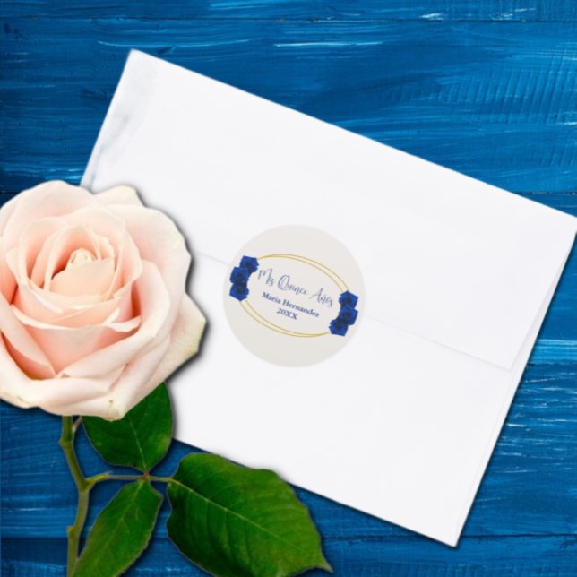 Adesivo Redondo Quinceañera Real Azul e Geométrica Dourada (Criador carregado)