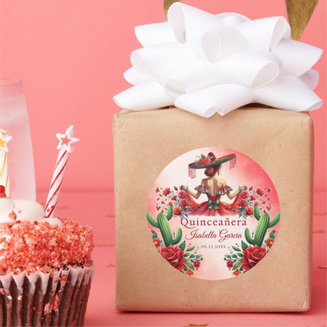 Adesivo Redondo Quinceañera Red Estilo Mexicano (Festa)