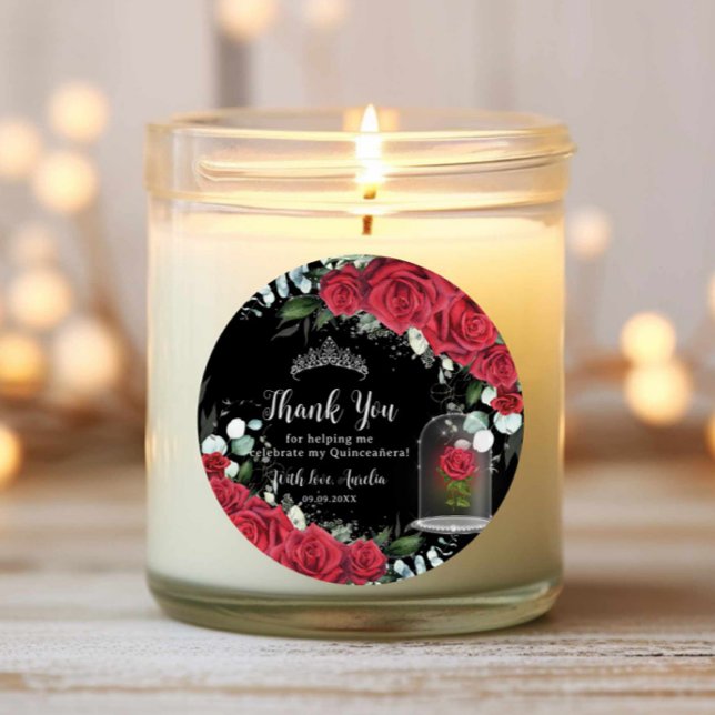 Adesivo Redondo Quinceañera Red Floral Encantada Rosa Negra (Criador carregado)