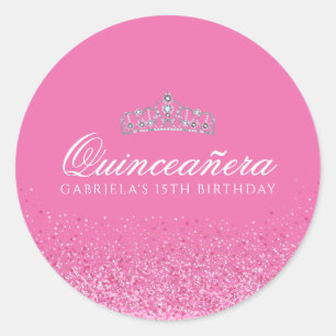 Adesivo Redondo Quinceanera Rosa