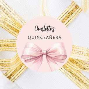 Adesivo Redondo Quinceanera rosa arco