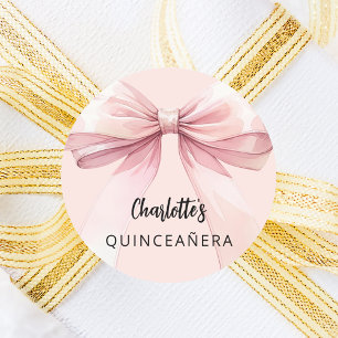 Adesivo Redondo Quinceanera rosa arco