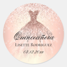 Adesivo Redondo Quinceanera rosa Dourada Personalizada