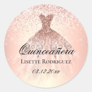 Adesivo Redondo Quinceanera rosa Dourada Personalizada
