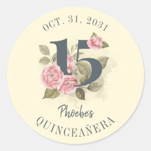 Adesivo Redondo Quinceanera Rustic Floral 15 Birthday