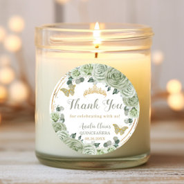 Adesivo Redondo Quinceañera Sage Verdes Borboletas Douradas Florai