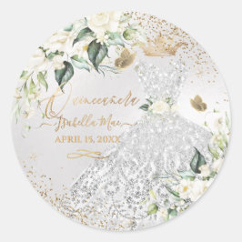 Adesivo Redondo Quinceanera Silver Gown Glitter Dourado Creme Rosa