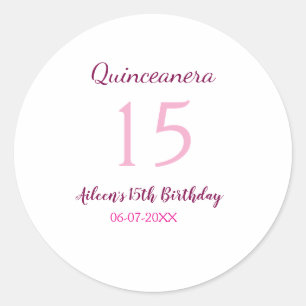 Adesivo Redondo Quinceanera simples 15 de aniversário de fada rosa