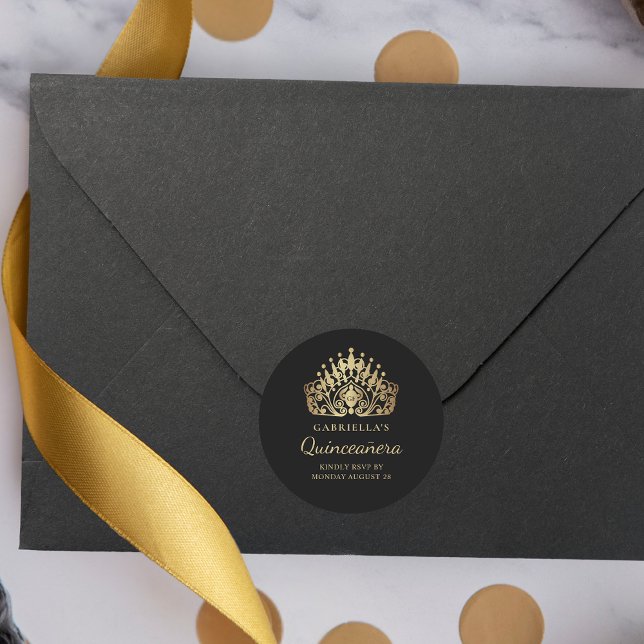 Adesivo Redondo Quinceañera Tiara Crown RSVP Envelope Seal (Criador carregado)