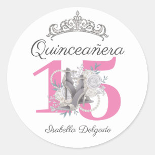 Adesivo Redondo Quinceanera Tiara High Heels Sticker