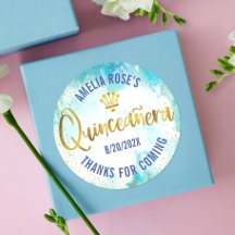 Quinceañera Turquesa Azul Dourado Folha Aquarela