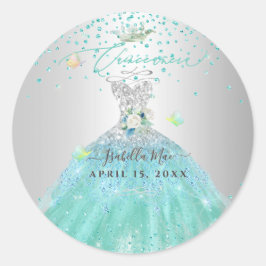 Adesivo Redondo Quinceanera Turquoise Glitter