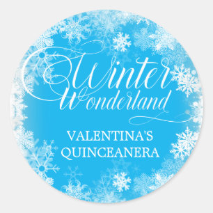 Adesivo Redondo Quinceanera Winter Wonderland Snowflake Favor