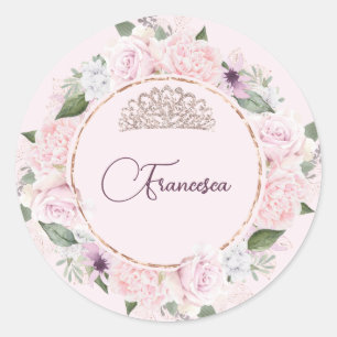 Adesivo Redondo Quincearnera Rosas Esbranquiçados