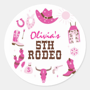 Adesivo Redondo Quinto Rodeio Pink Western Cowboy Aniversário de 5