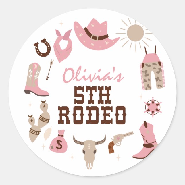 Adesivo Redondo Quinto Rodeo - 5 de Bowboy Ocidental Rosa, Anivers (Frente)