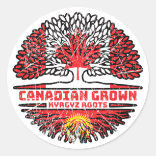 Adesivo Redondo Quirguistão Kirghiz Canadense Tree Roots Flag