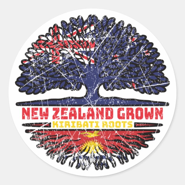 Adesivo Redondo Quiribati I-Kiribati Nova Zelândia Árvore neozelan (Frente)