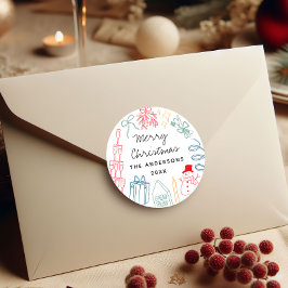 Adesivo Redondo Quirky Colorful Christmas Hand drawn Doodle