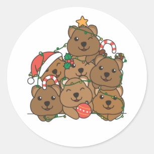 Adesivo Redondo Quokka Árvore de Natal Feliz Natal