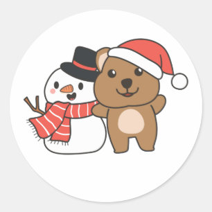 Adesivo Redondo Quokka Com Snowman No Inverno No Natal