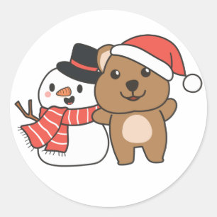 Adesivo Redondo Quokka Com Snowman No Inverno No Natal Clássico