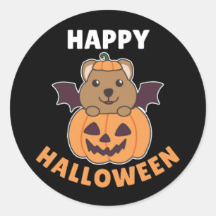 Adesivo Redondo Quokka Happy Halloween Pumpkin Bat Costume Clássic
