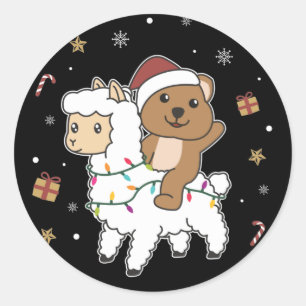 Adesivo Redondo Quokka Llama Natal Neve Animais Clássicos de Inver