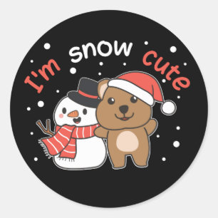 Adesivo Redondo Quokka, sou Snow Cute Snowman Snow Pun Classic Rou
