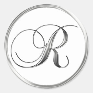 Adesivo Redondo R Monograma - Letra Sliver No Casamento Branco