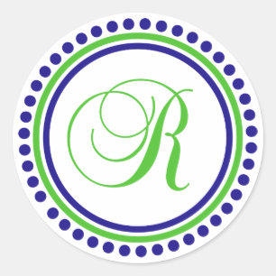 Adesivo Redondo R Monograma (Marinho Azul / Círculo Ponto Verde l