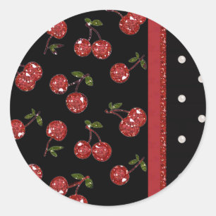 Adesivo Redondo RAB Rockabilly Cerejas Muito Vermelhas Pretas