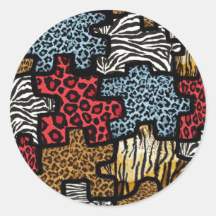 Adesivo Redondo RAB Rockabilly Estampa Animal Puzzle