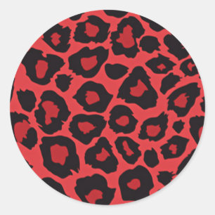 Adesivo Redondo RAB Rockabilly Estampa de Leopardo Vermelho Preto
