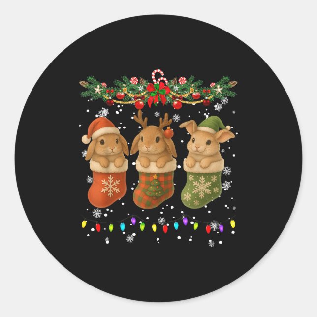 Adesivo Redondo Rabbit In Christmas Socks Lights Rabbit Xmas  (Frente)