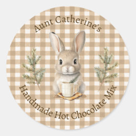 Adesivo Redondo Rabbit with Mug Brown Gingham Hot Cocoa Mix Label