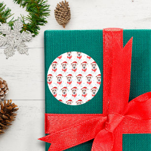 Adesivo Redondo Raça de Cão Wire Fox Terrier Estrelas de Natal