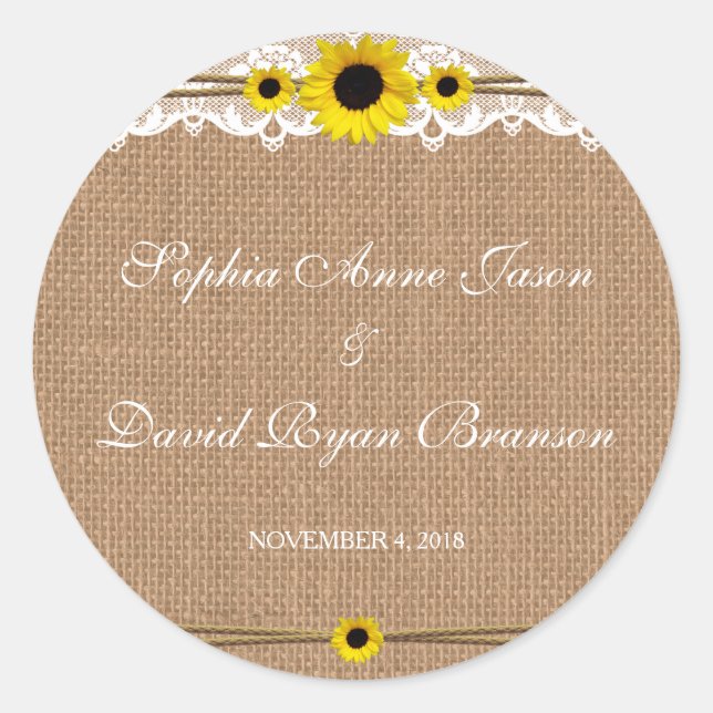 Adesivo Redondo Raça Rústica, Flores Sun, Personalização De Casame (Frente)