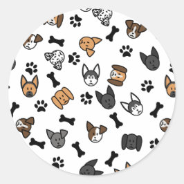 Adesivo Redondo Raças de Cachorros Bonitos Divertidos com Ossos e