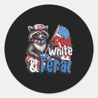 Adesivo Redondo Raccoon 4 De Julho Patriótico Vermelho Branco E F